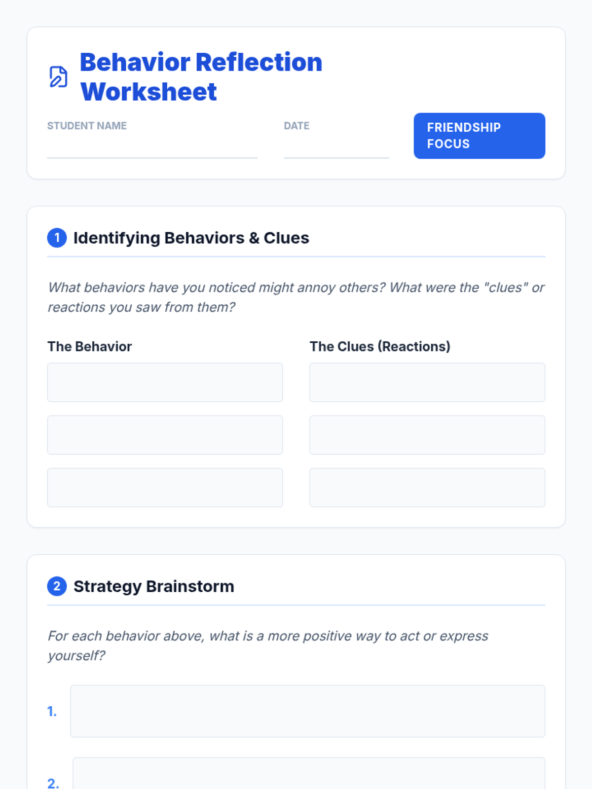 Behavior Reflection Worksheet • Material • Lenny Learning