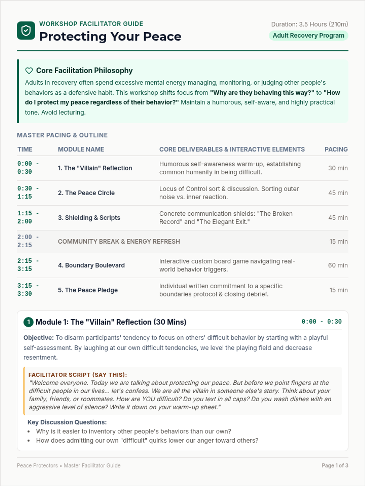 Peace Protectors Facilitator Guide