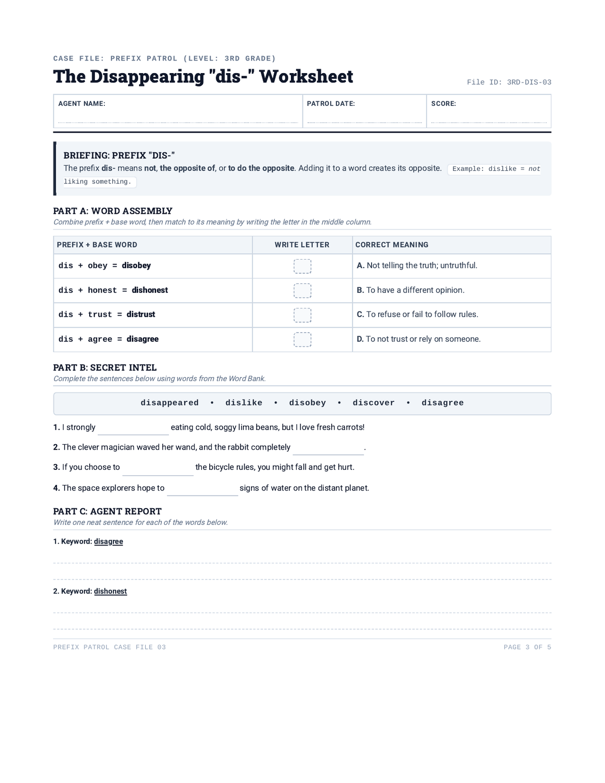Prefix Patrol Dis Worksheet page 1