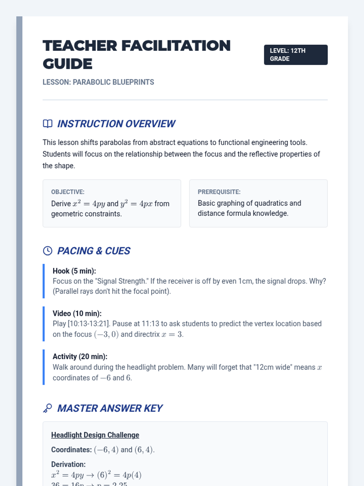 Parabolic Blueprints Teacher Guide • Material • Lenny Learning