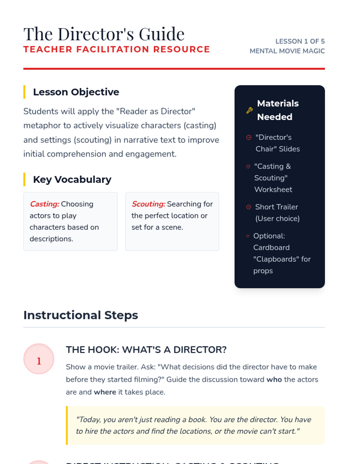 Directors Chair Teacher Guide