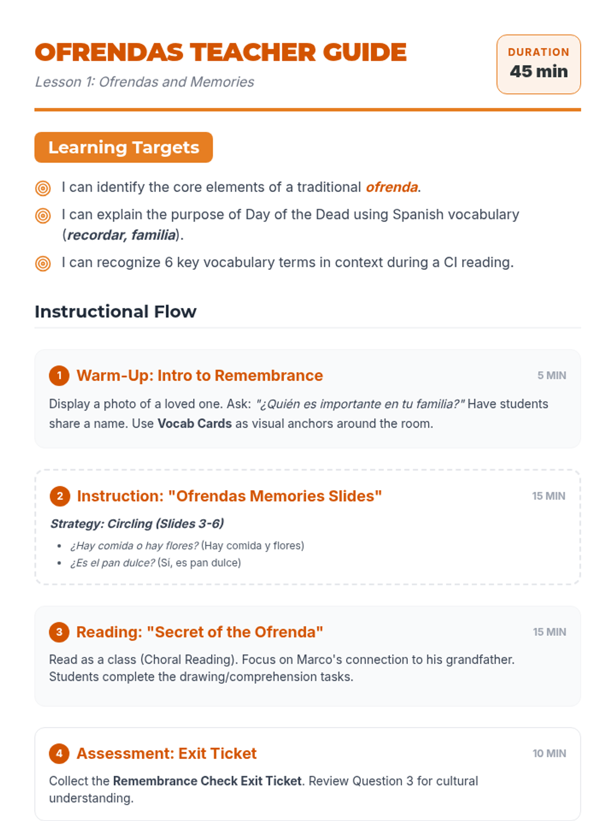 Ofrendas Teacher Guide