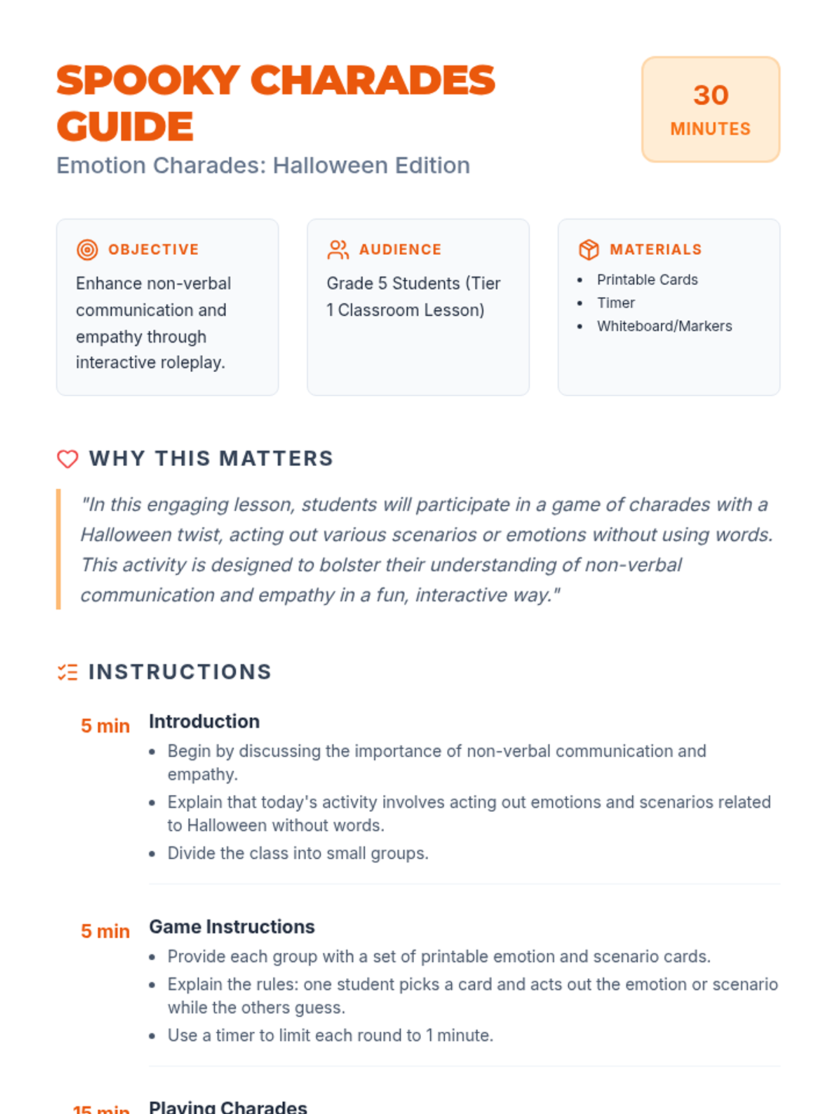 Spooky Charades Guide Lesson Plan • Material • Lenny Learning