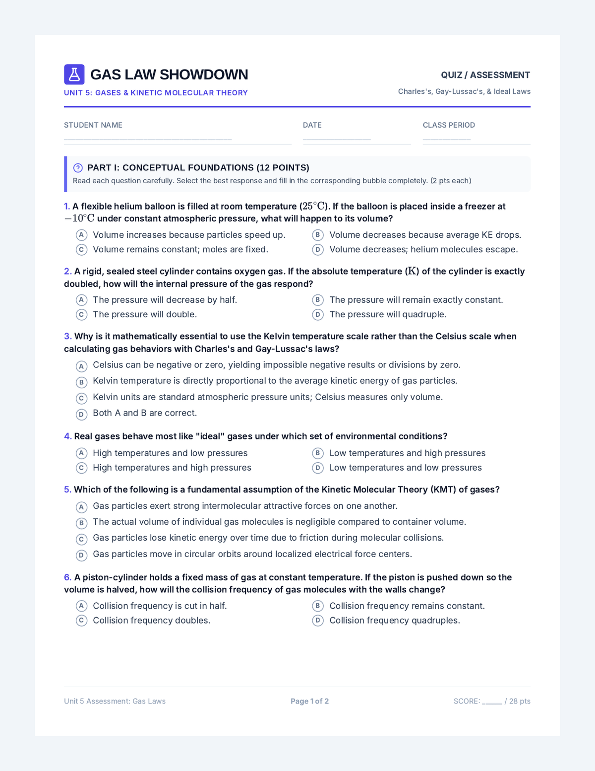 Gas Law Quiz page 1