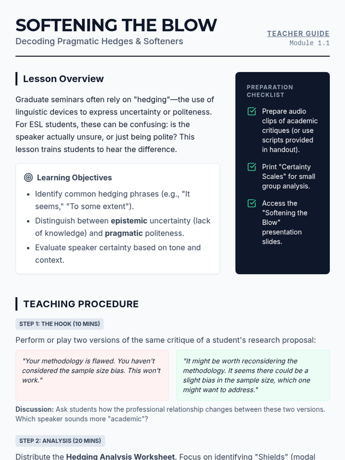 Softening the Blow Teacher Guide