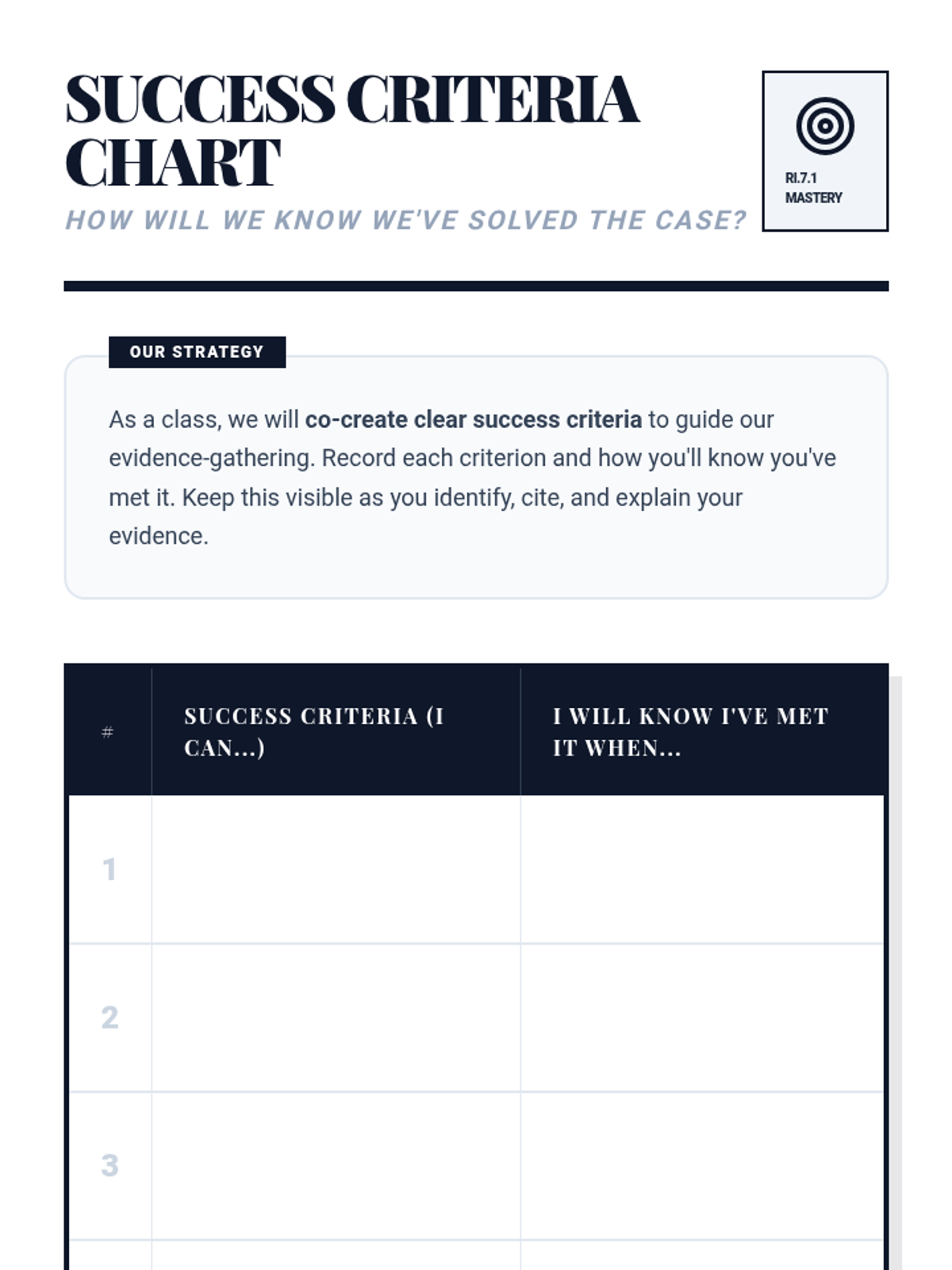 Success Criteria Chart Activity • Material • Lenny Learning