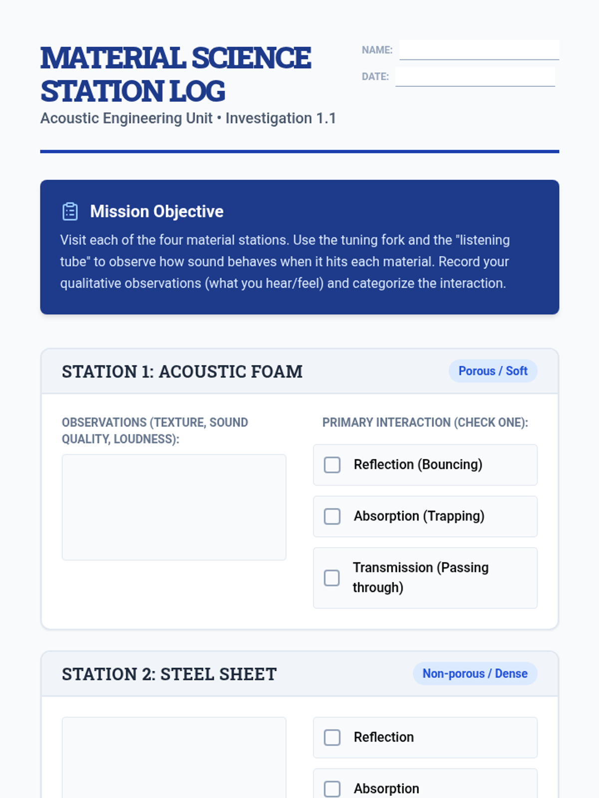 Material Station Log • Material • Lenny Learning