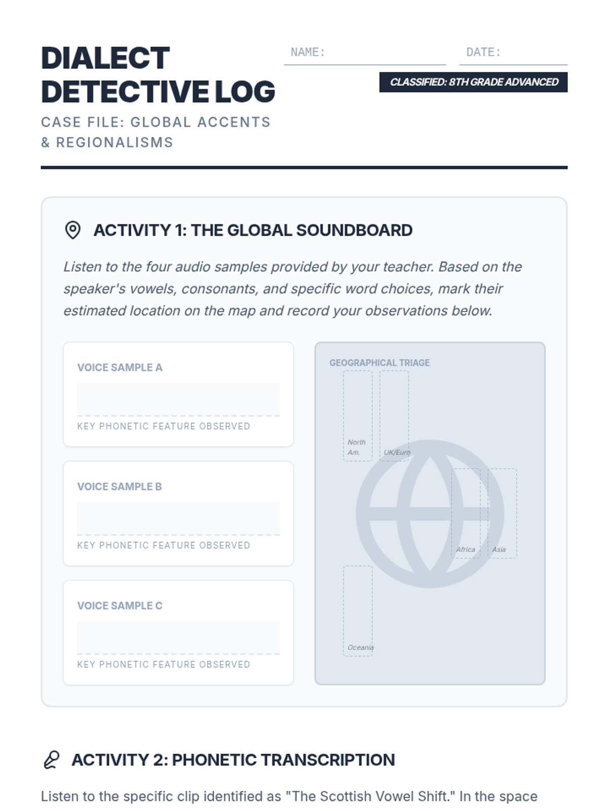 Dialect Detective Worksheet