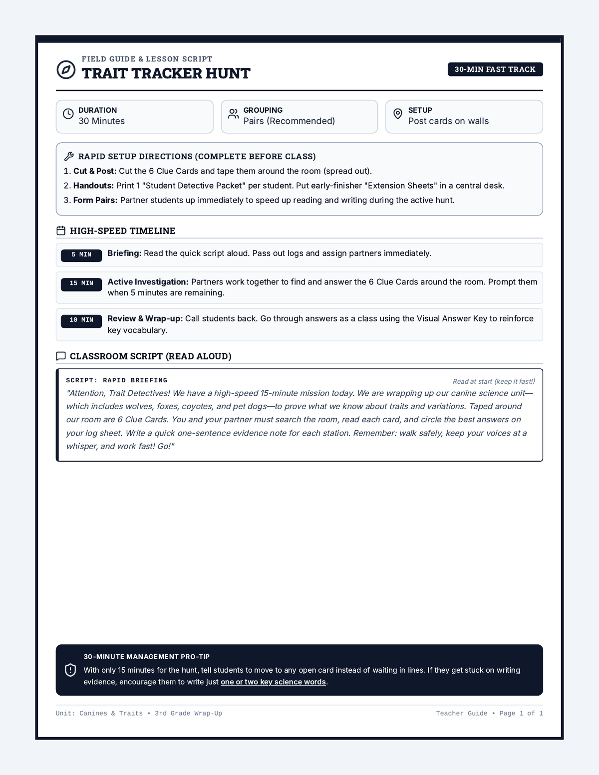 Canine Clues Teacher Guide page 1