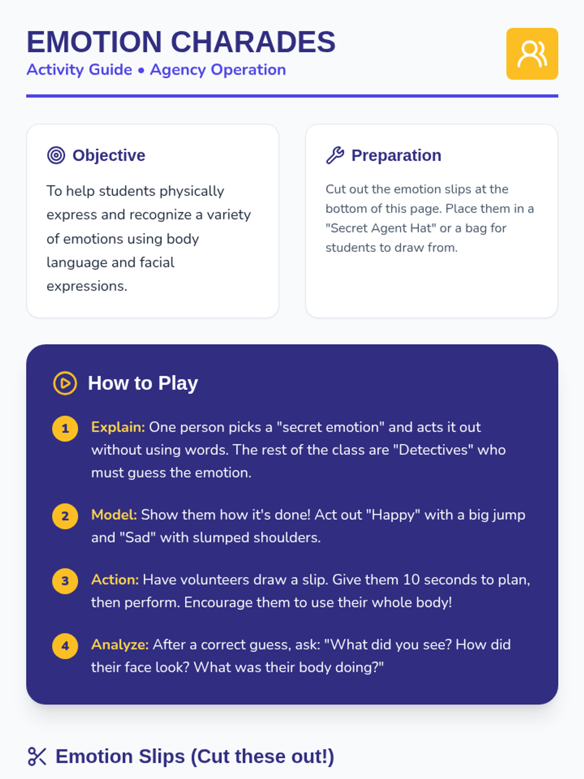 Emotion Charades Activity Guide • Material • Lenny Learning