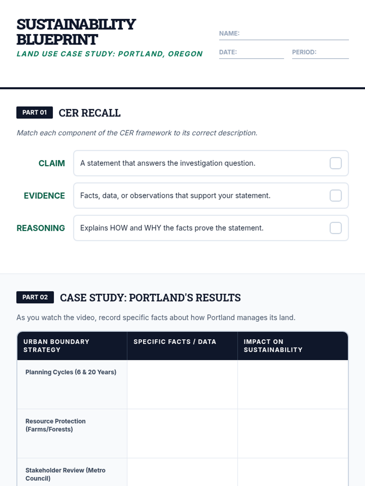 Sustainability Blueprint Worksheet • Material • Lenny Learning