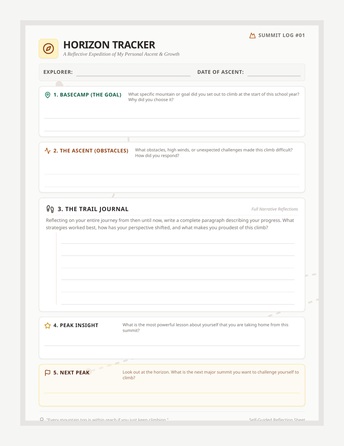 Horizon Tracker Journal page 1