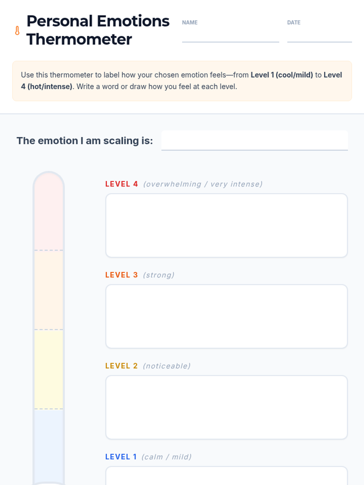 Personal Thermometer Template Worksheet • Material • Lenny Learning