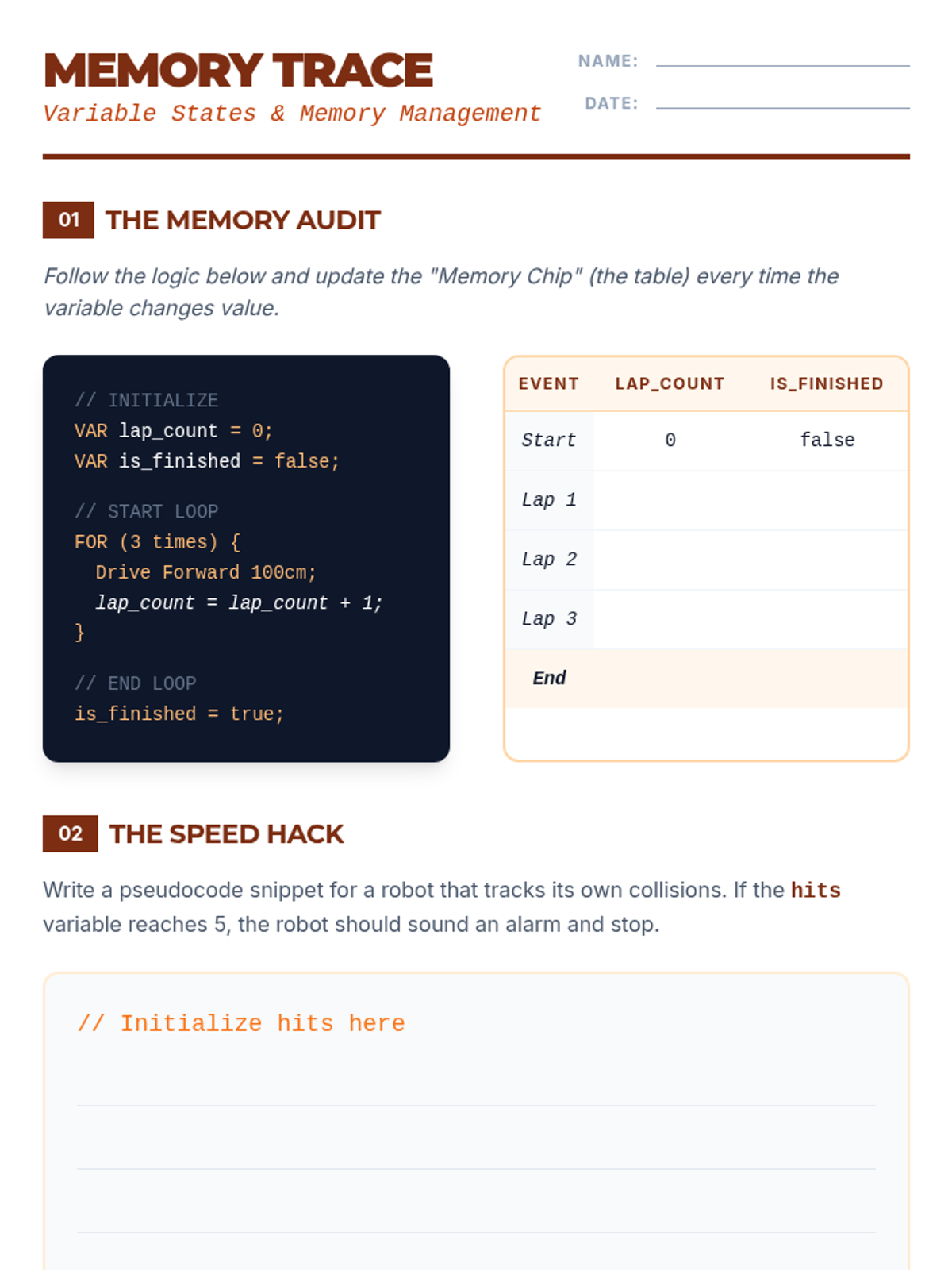 Memory Trace Worksheet • Material • Lenny Learning