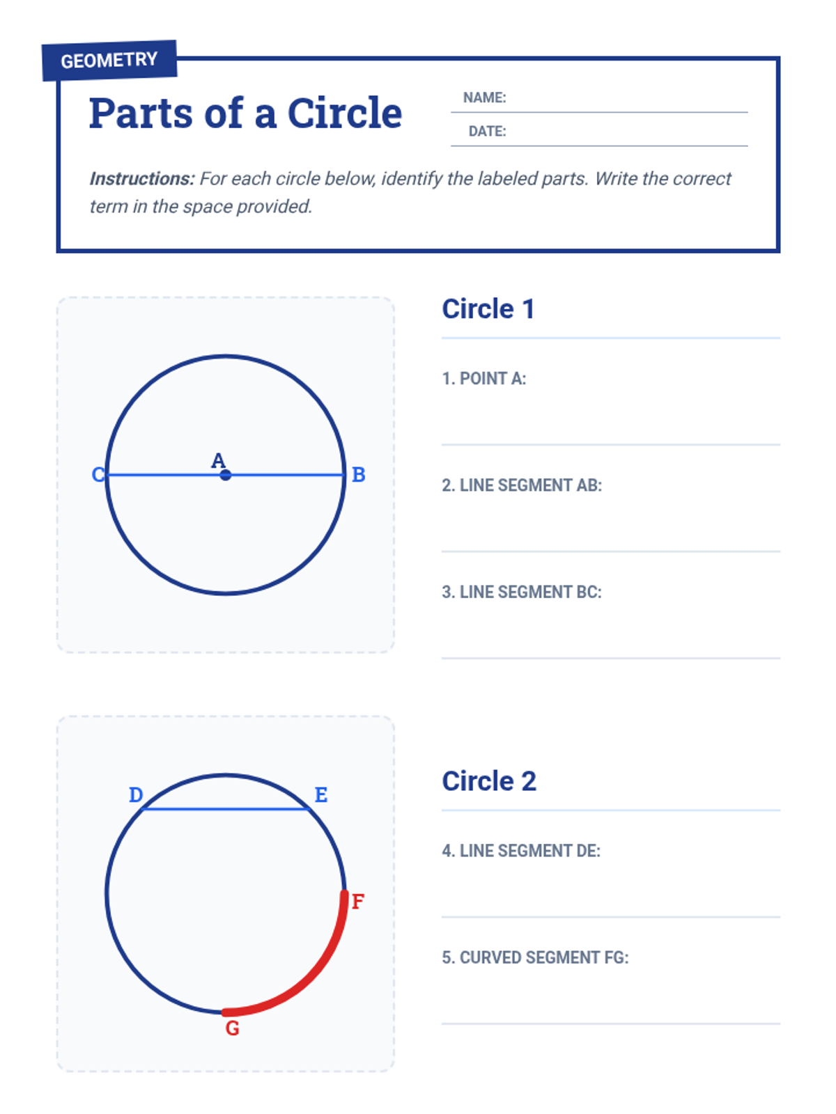 Parts of a Circle Worksheet • Material • Lenny Learning