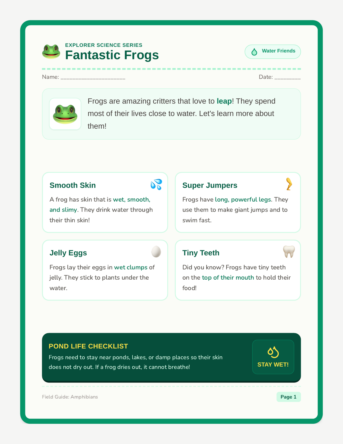 Fantastic Frogs Reading page 1