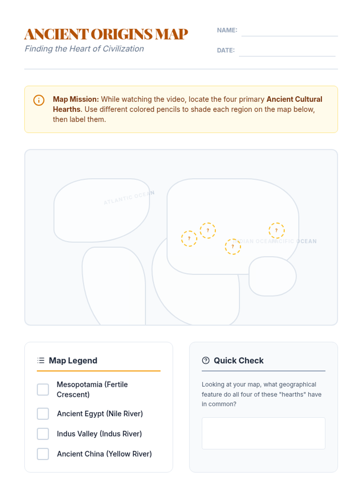Ancient Origins Map Worksheet • Material • Lenny Learning