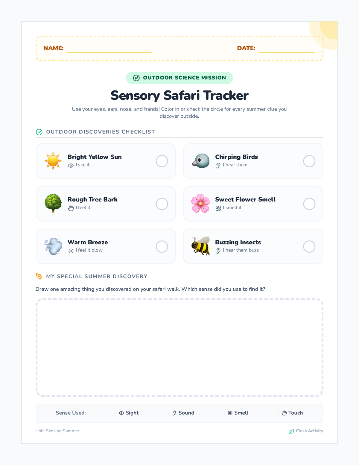 Sensory Safari Tracker page 1