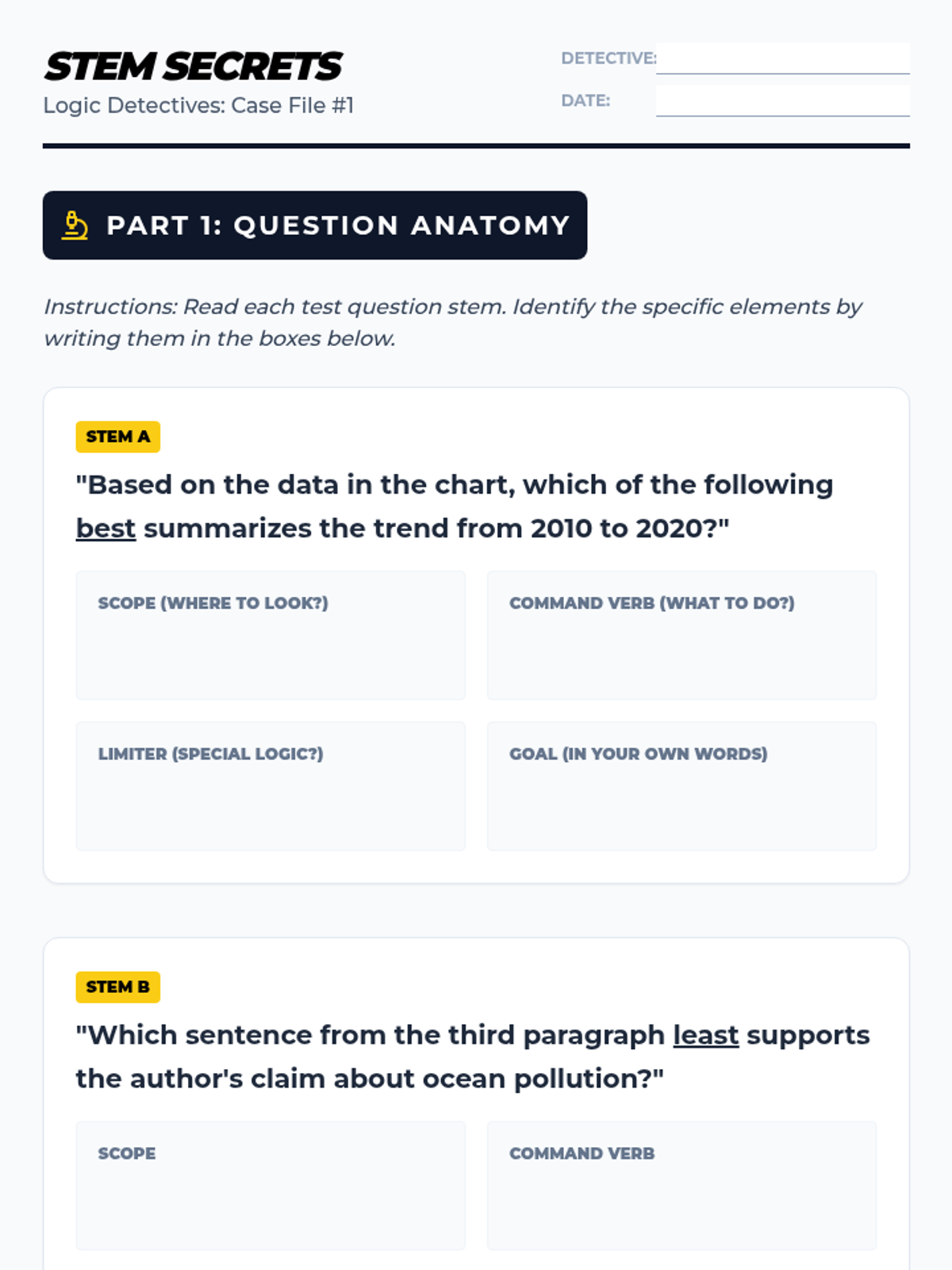 Stem Secrets Worksheet