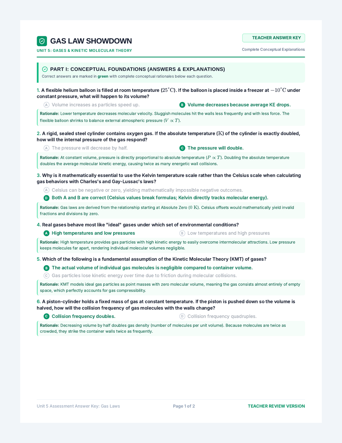Gas Law Answer Key page 1