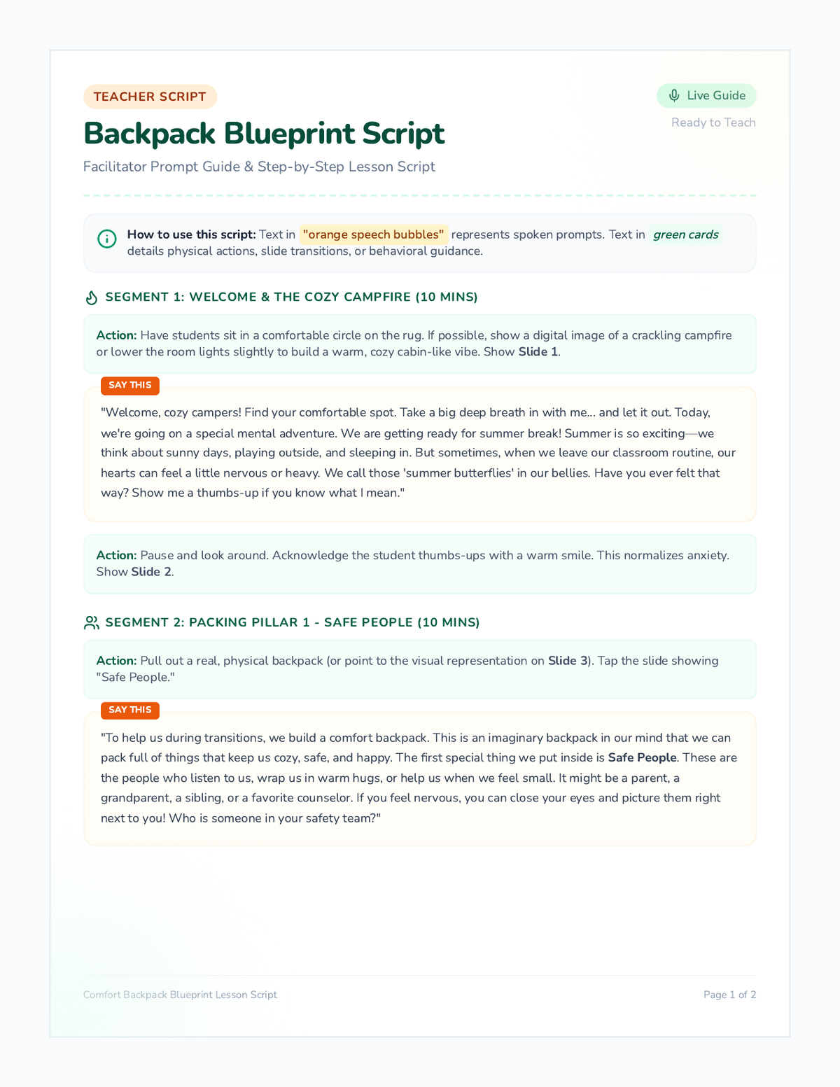 Backpack Blueprint Lesson Script page 1