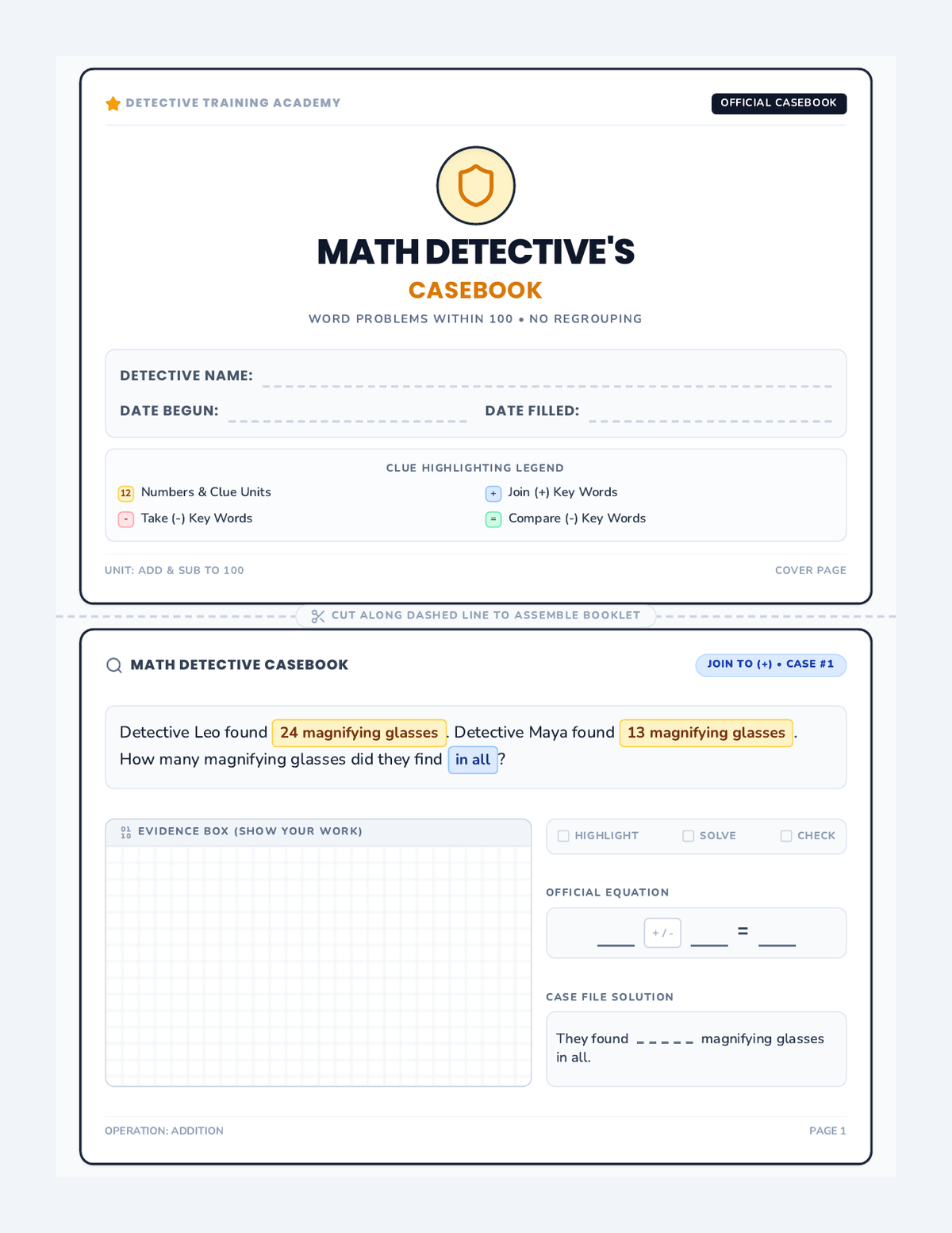Math Detective Casebook Booklet page 1