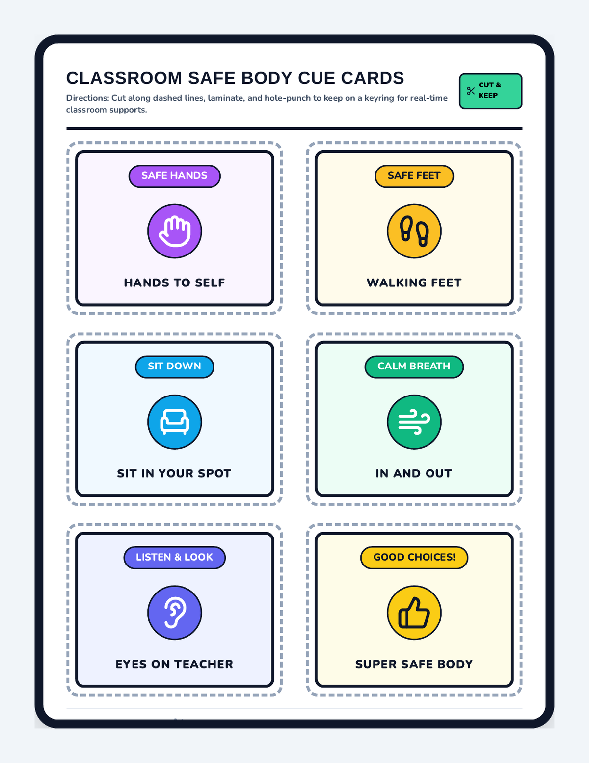 Classroom Safe Body Visual Cards page 1