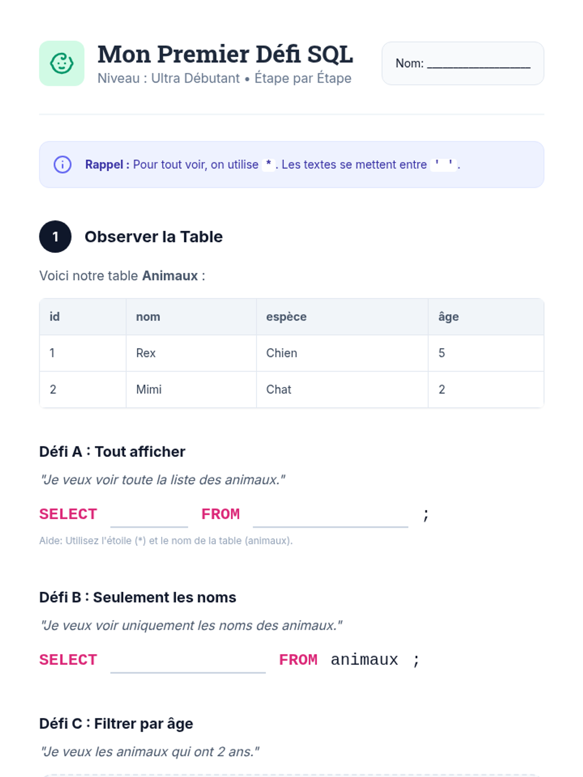 Mon Premier Défi SQL Worksheet