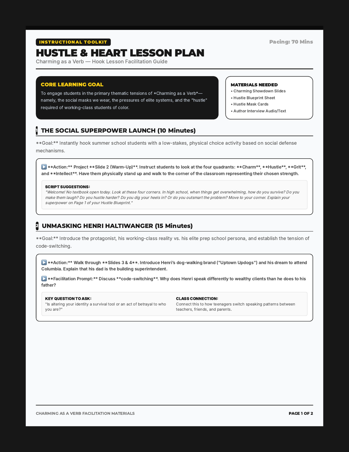 Hustle Heart Teacher Guide page 1