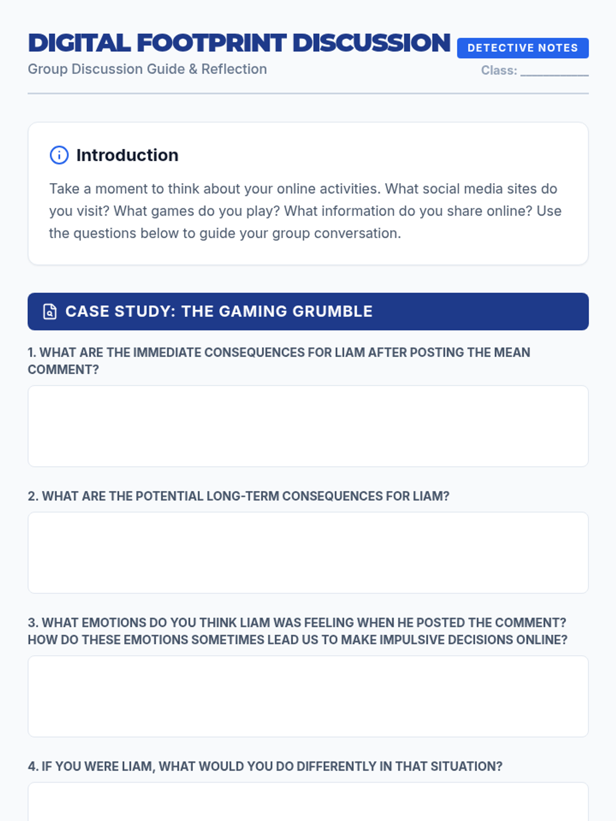 Digital Footprint Discussion Questions Handout • Material • Lenny Learning