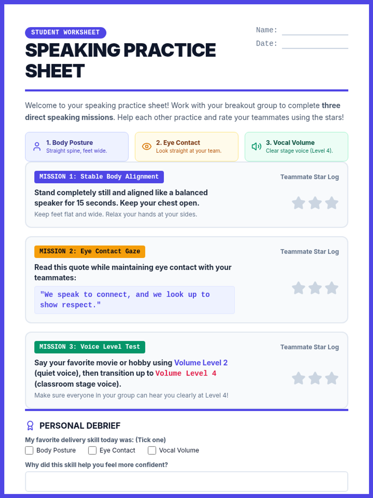 Speaking Practice Sheet