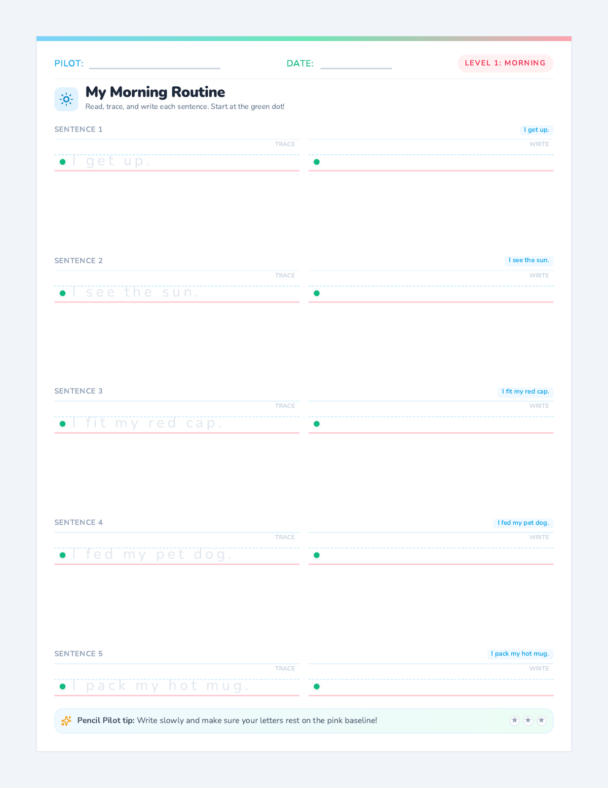 Routine Writers Worksheets page 1