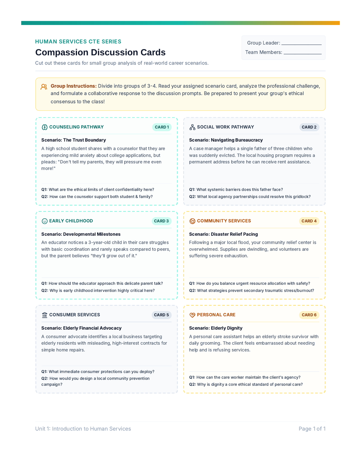 Compassion Discussion Cards page 1