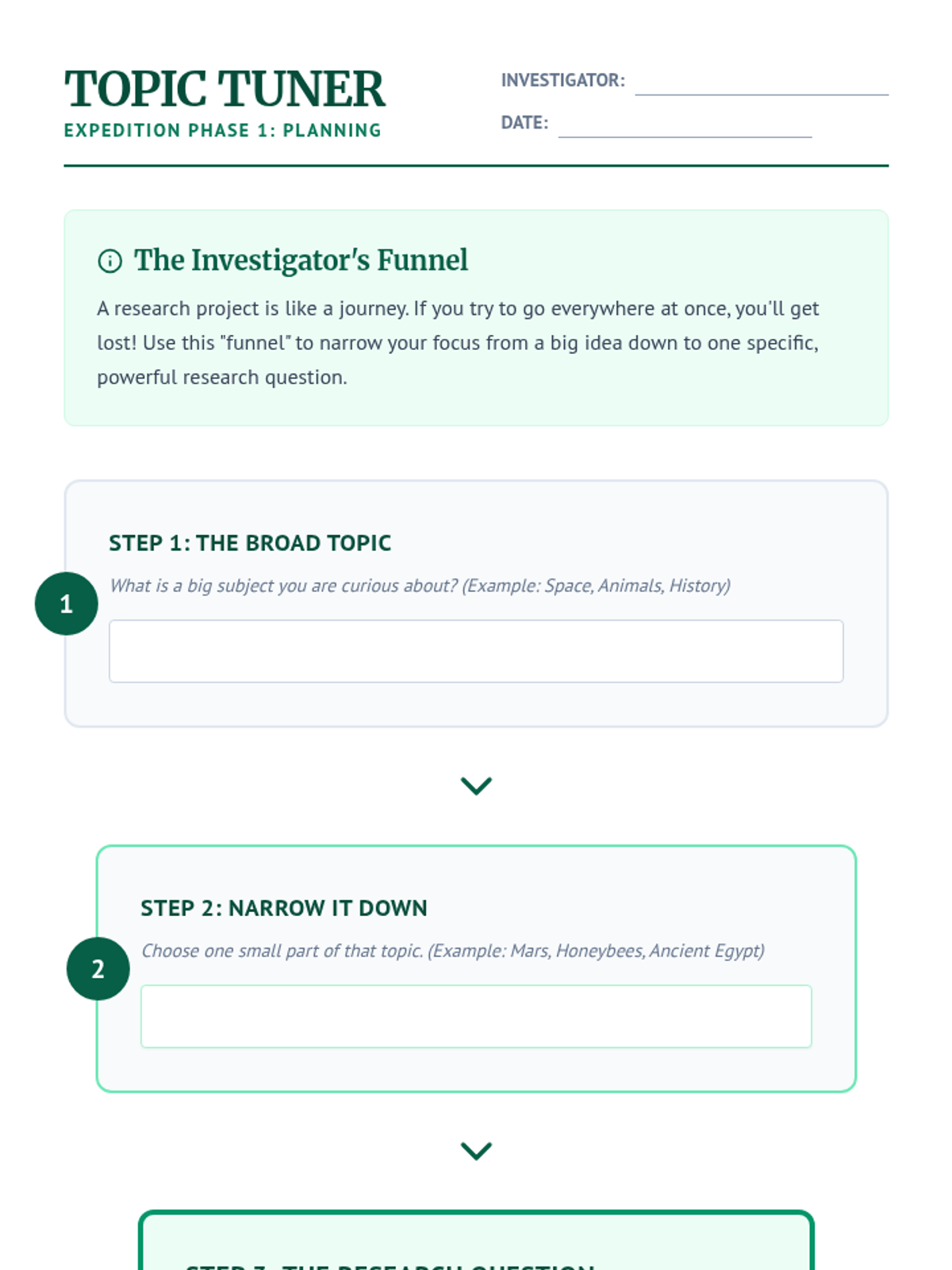 Topic Tuner Worksheet