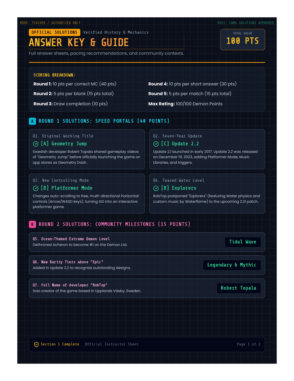 Dash Masters Answer Key page 1