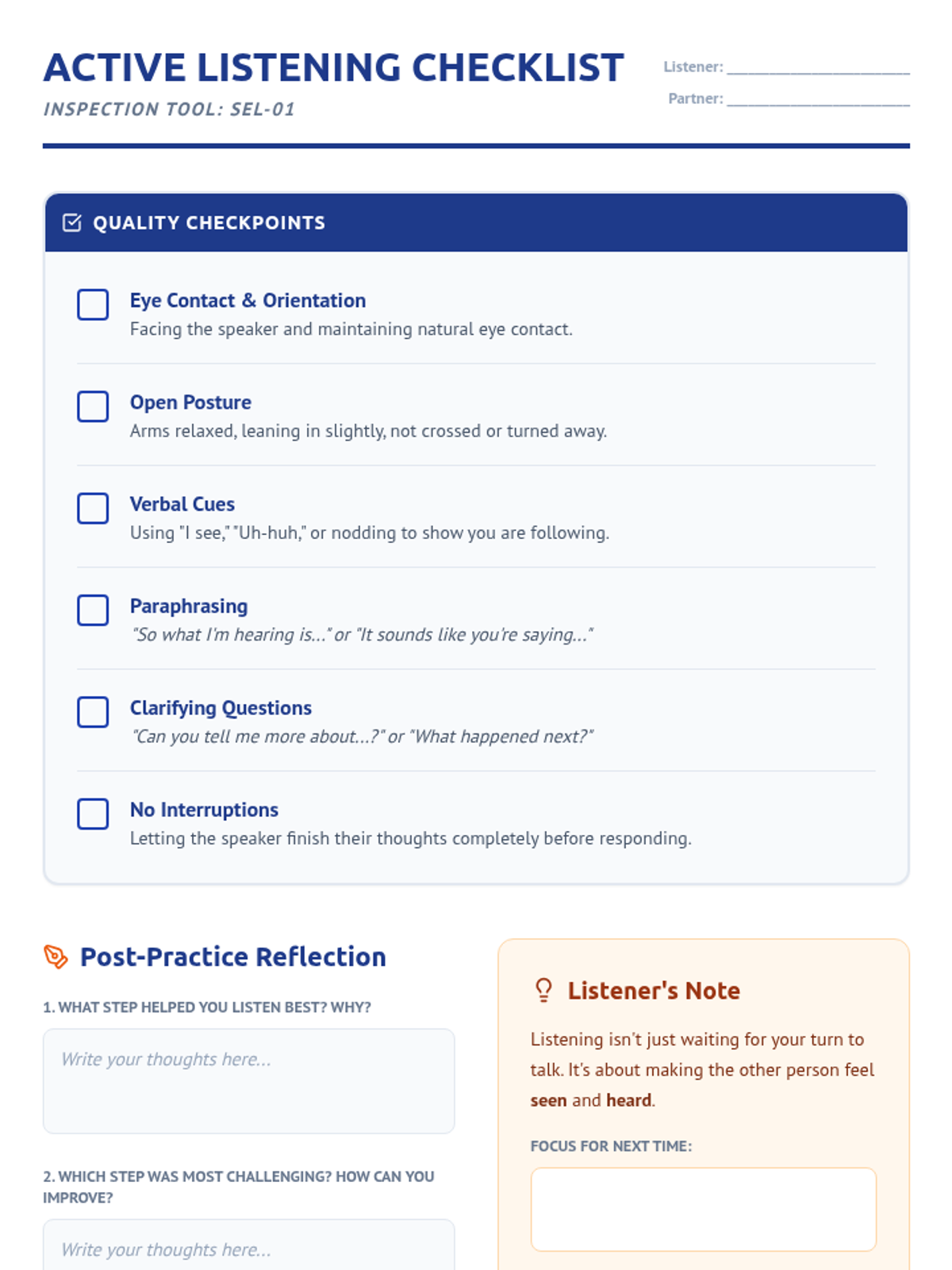 Active Listening Checklist • Material • Lenny Learning