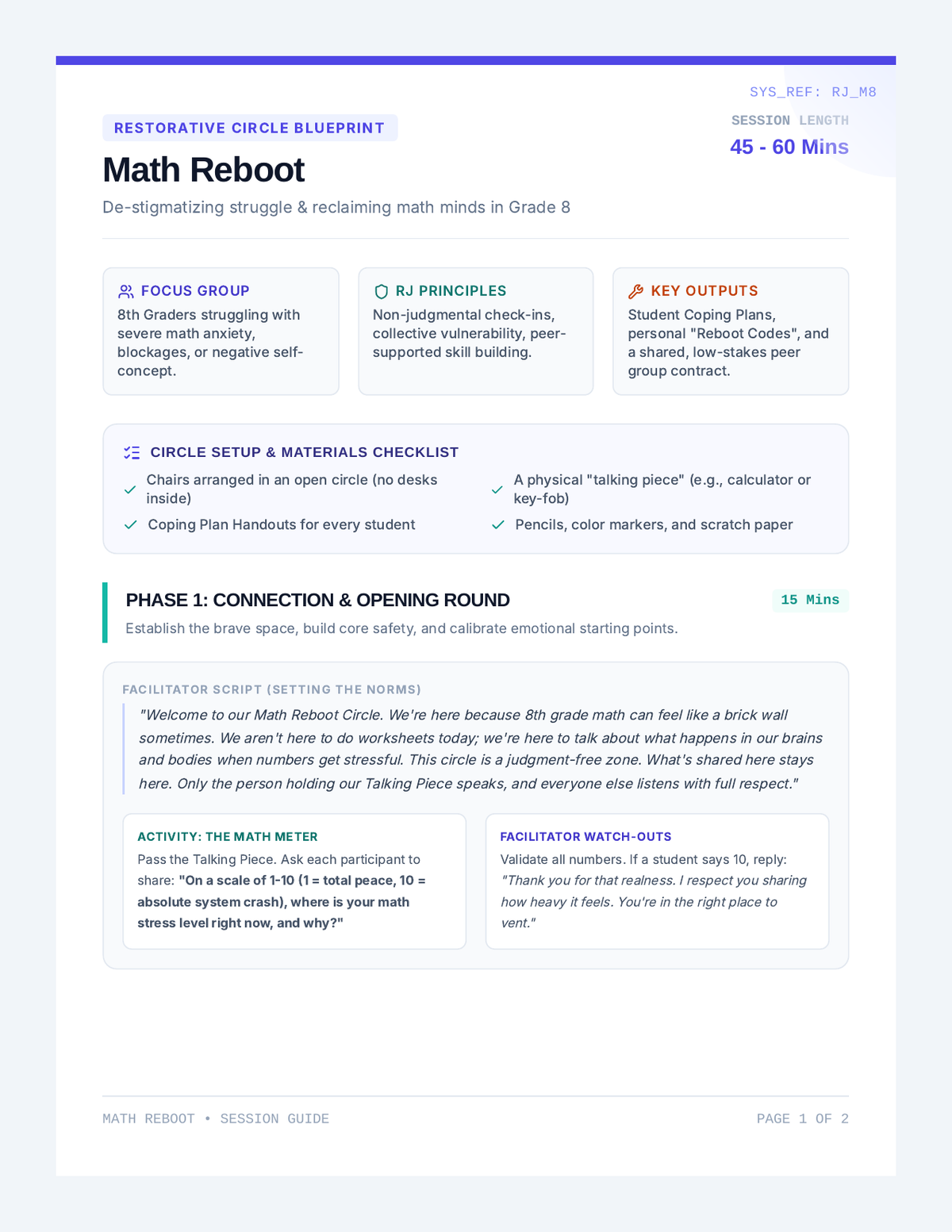 Math Reboot Facilitator Guide page 1
