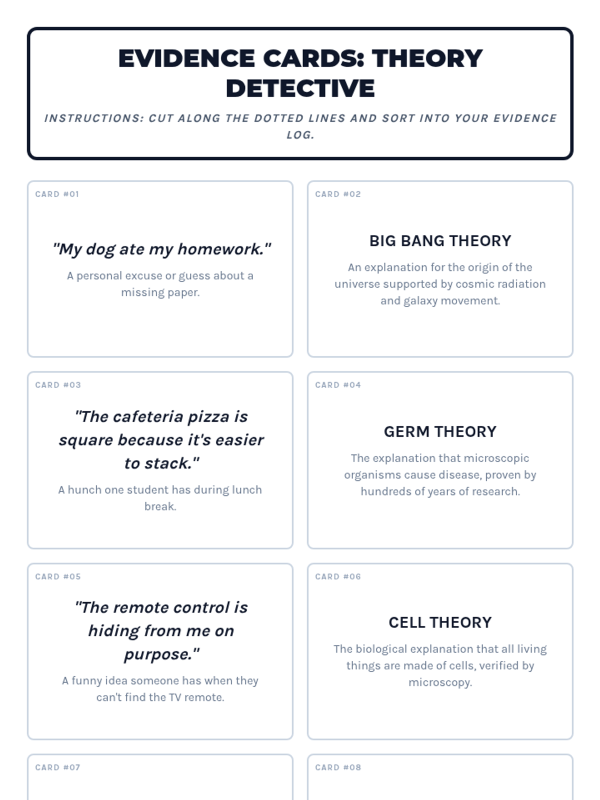 Theory Detective Cards Activity • Material • Lenny Learning