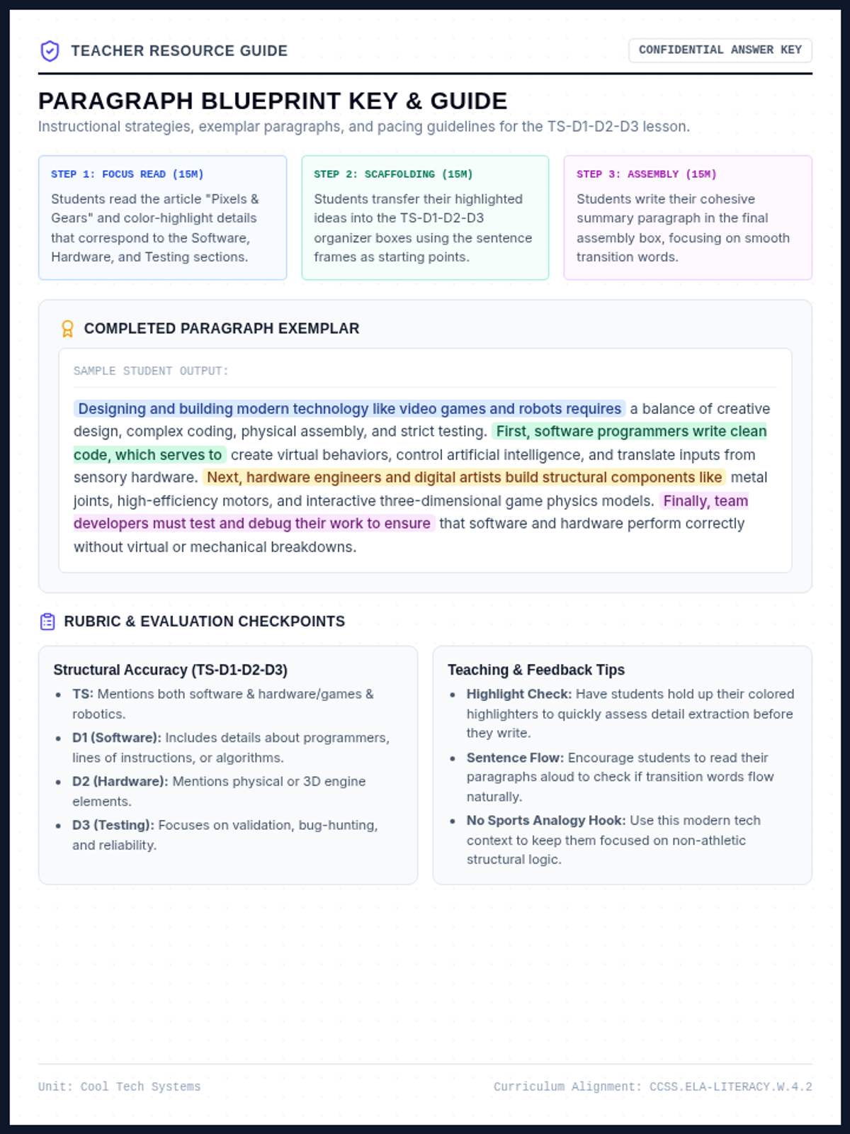 Paragraph Blueprint Answer Key