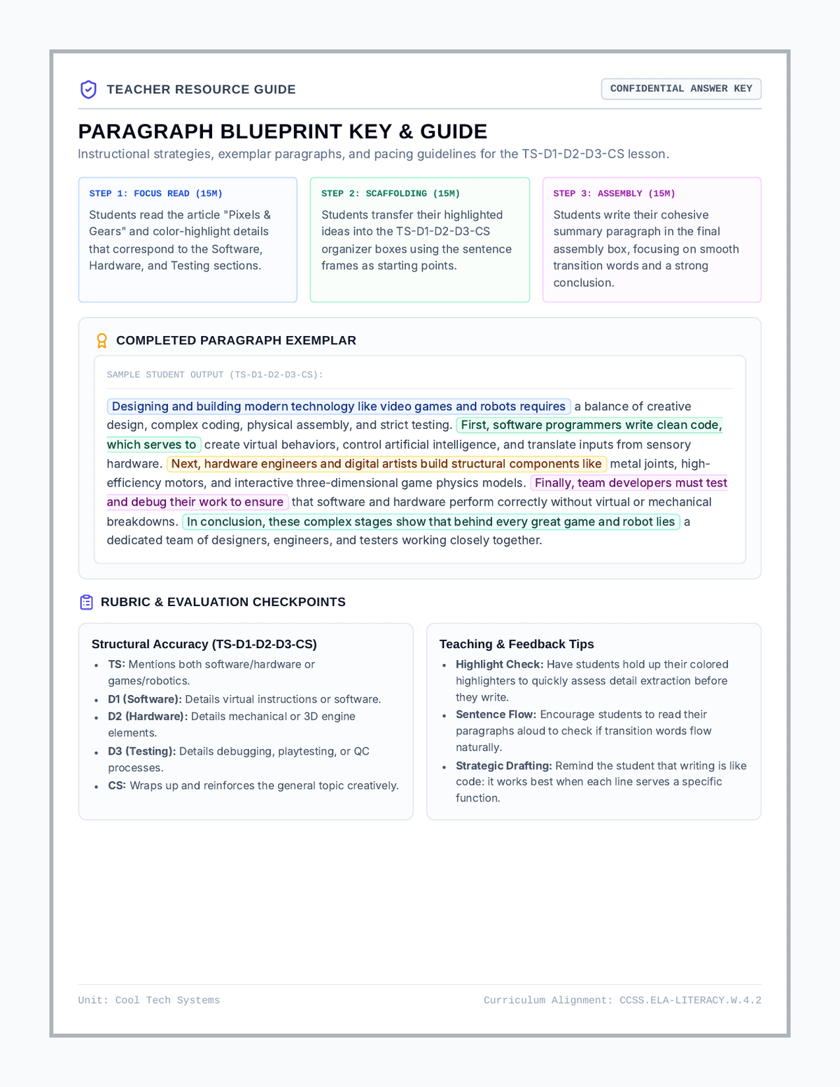 Paragraph Blueprint Answer Key page 1