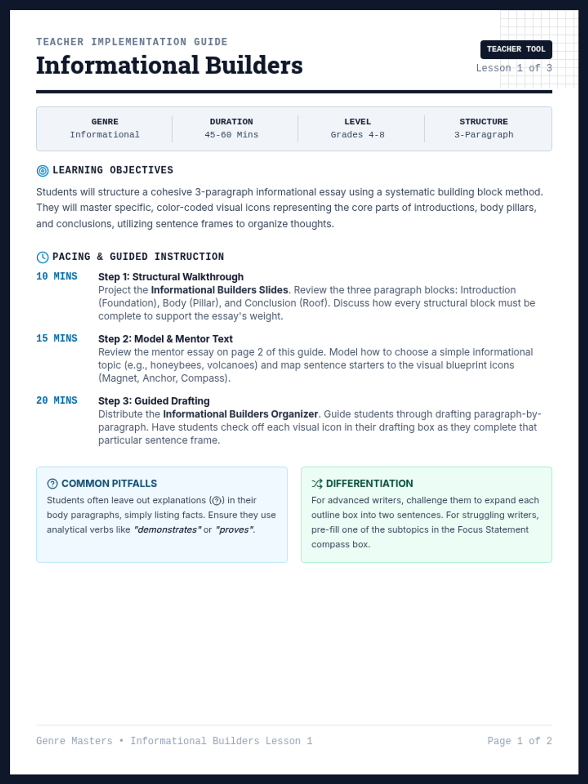 Informational Builders Teacher Guide