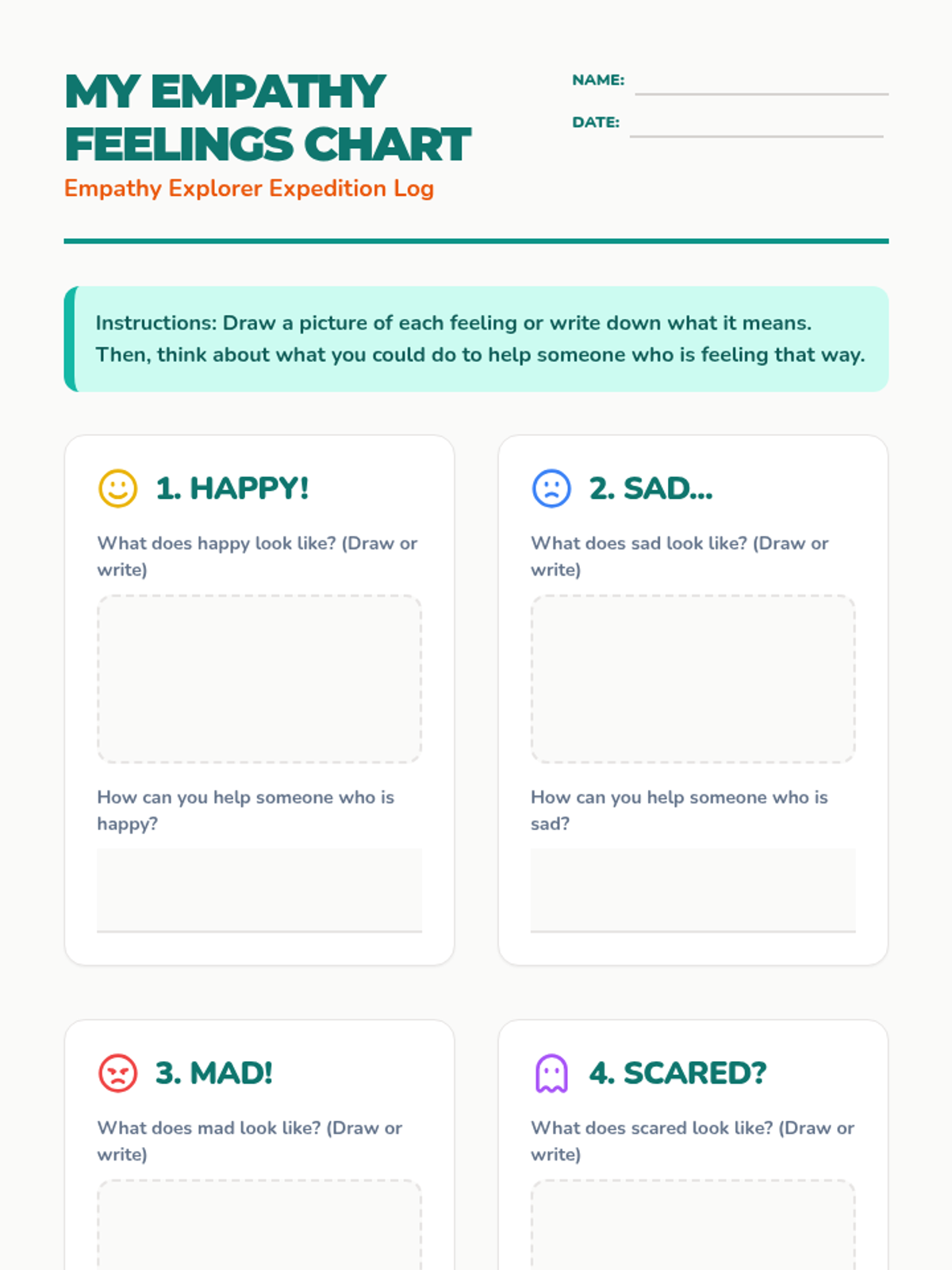 Feelings Chart Worksheet • Material • Lenny Learning