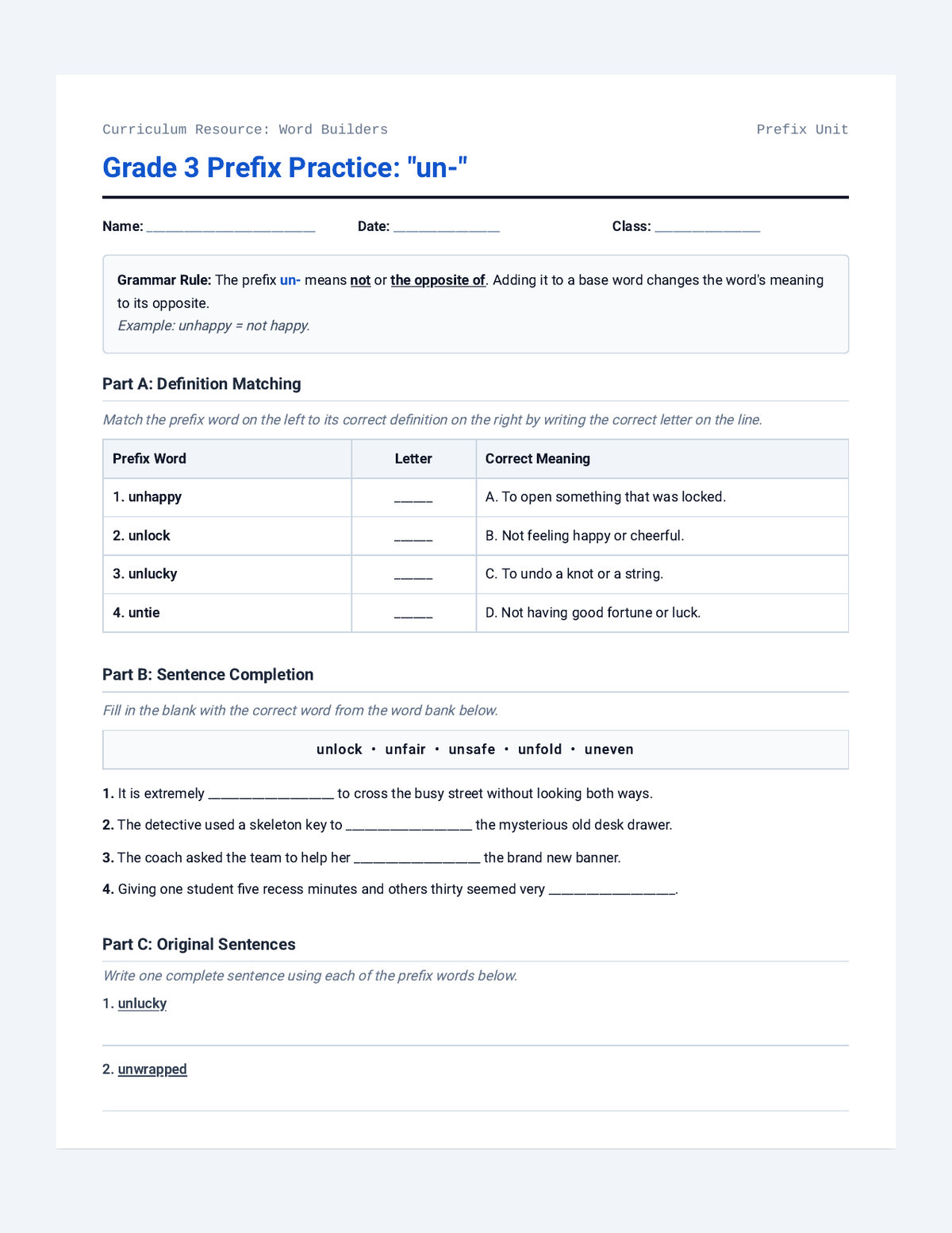Prefix Patrol Student Workbook page 1