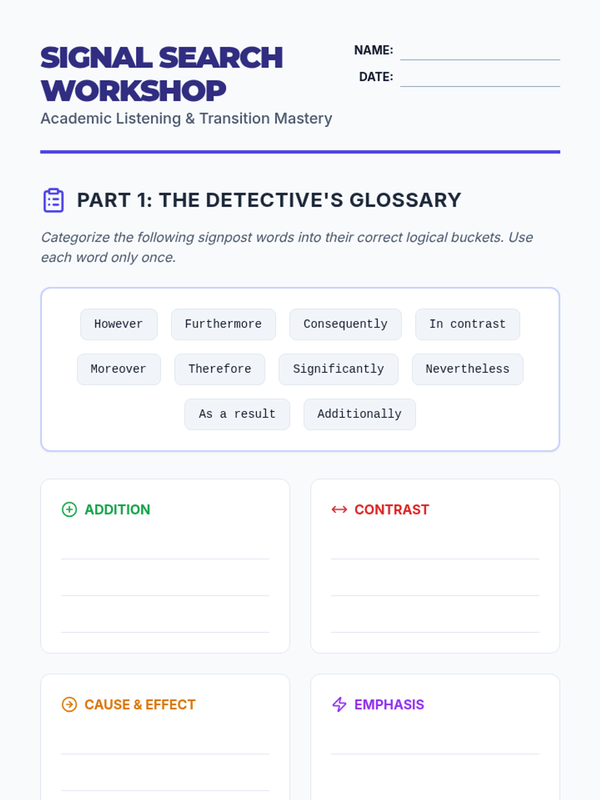 Signpost Detectives Worksheet