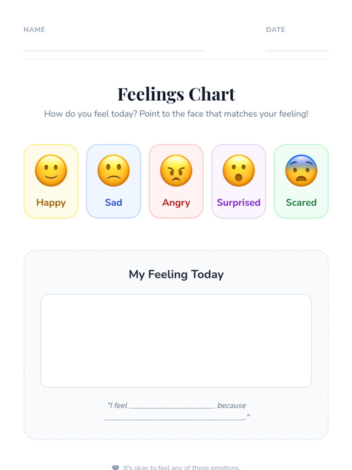 Feelings Chart Worksheet • Material • Lenny Learning