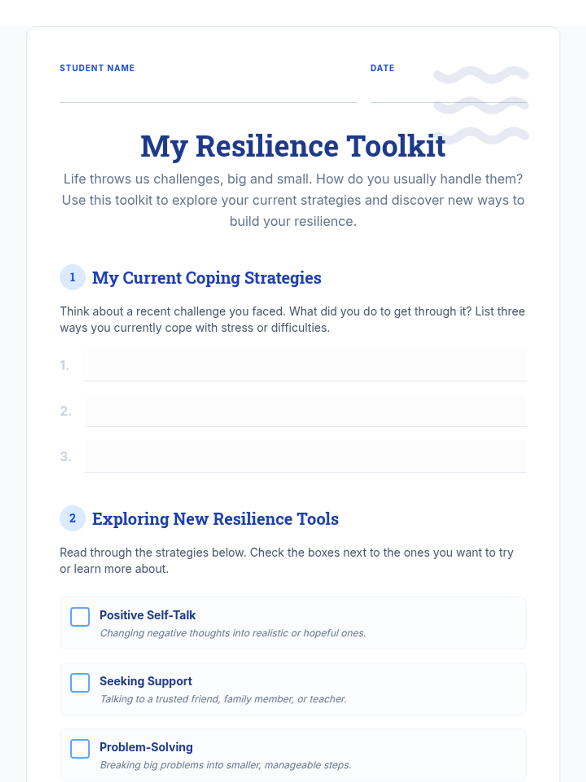 Resilience Toolkit Handout Worksheet • Material • Lenny Learning