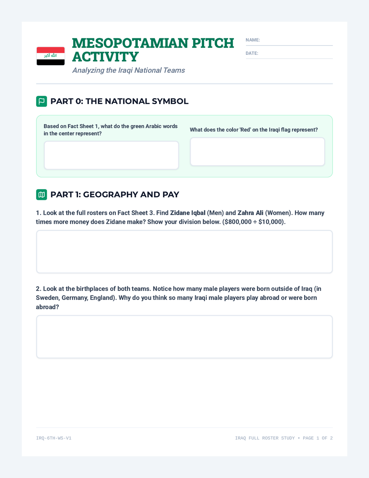 Iraqi Lion Pitch Data Worksheet page 1