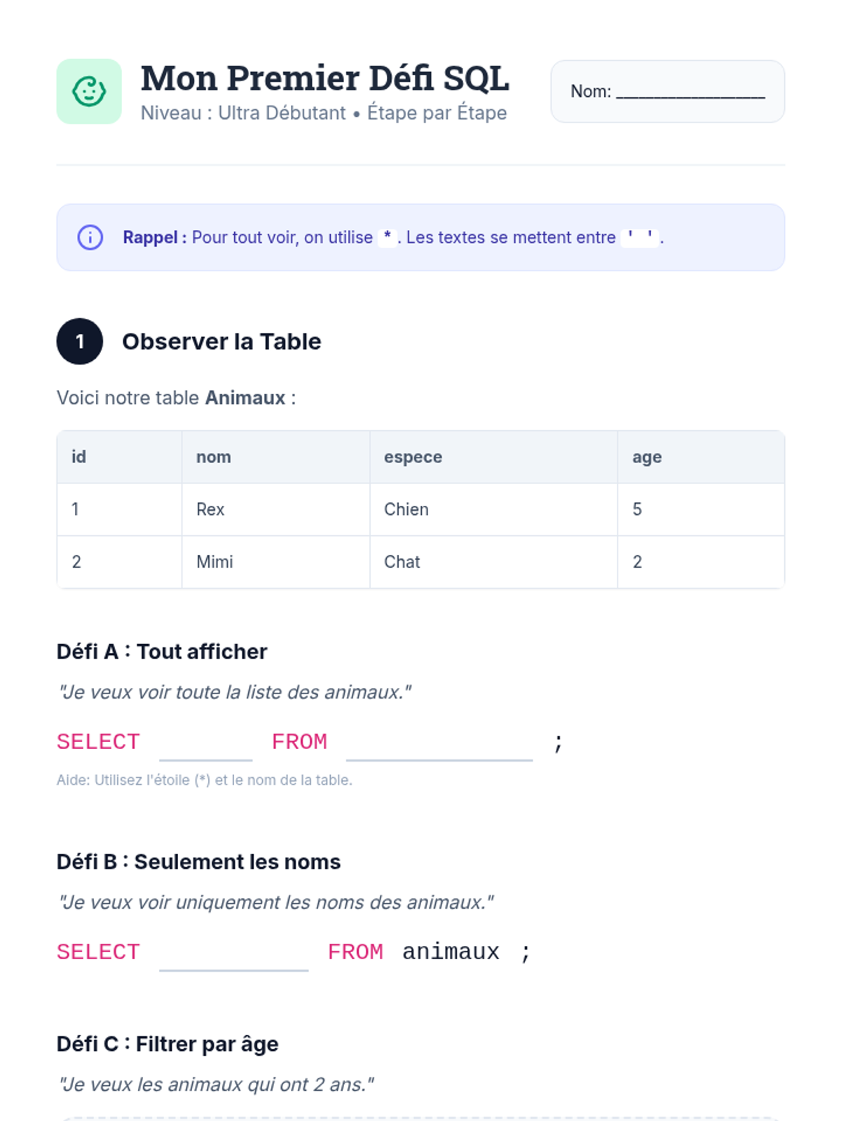 Mon Premier Défi SQL Worksheet