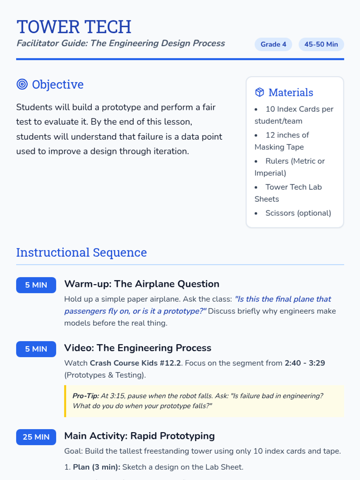 Tower Tech Facilitator Guide • Material • Lenny Learning