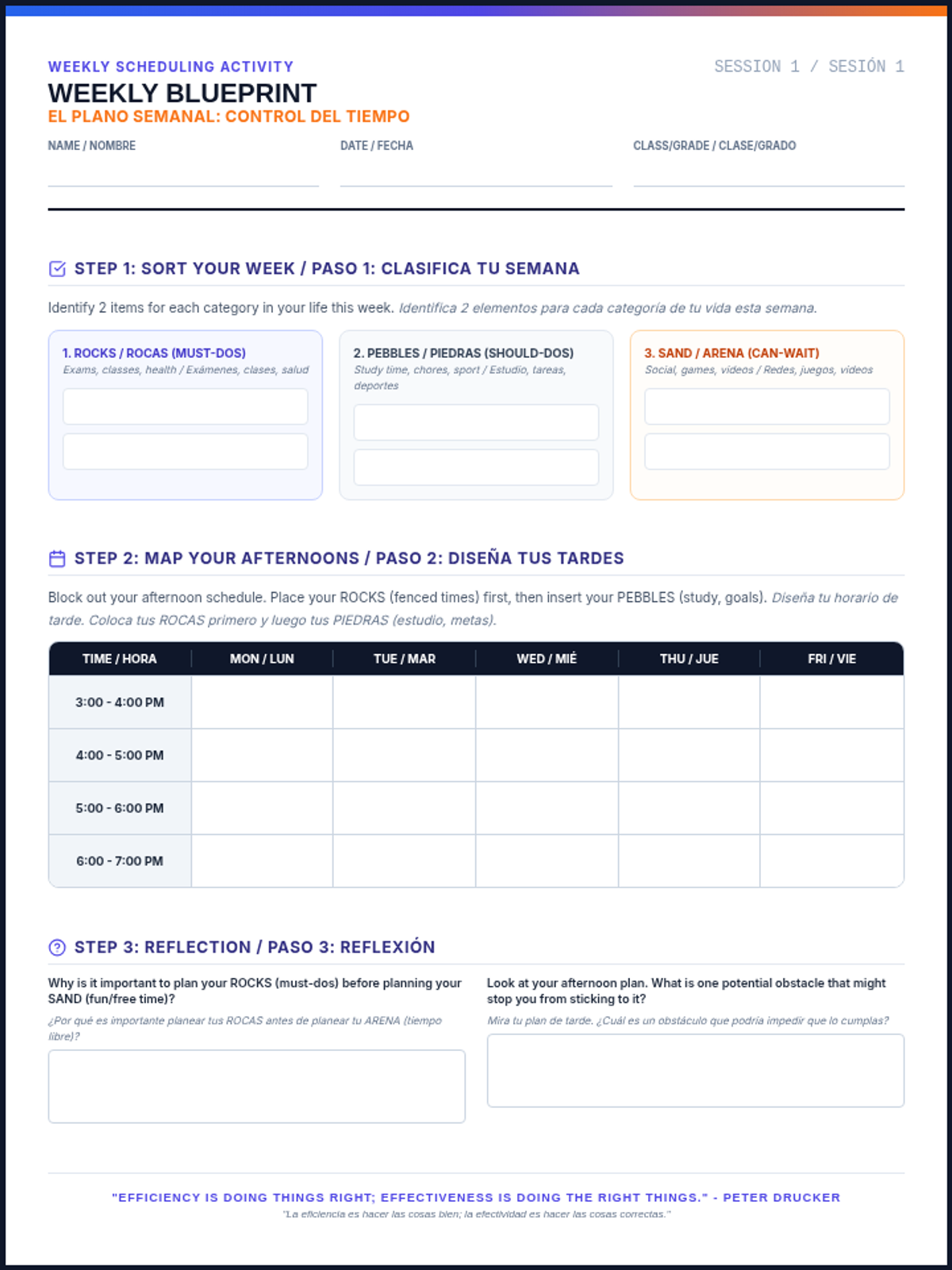 Weekly Blueprint Worksheet
